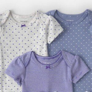 Baby Girl 18M Springtime Short Sleeve Bodysuits, Set of 3 Blues and Grays